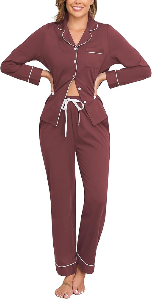 Veseacky 100% Cotton Pajamas for Women Set Long Sleeve Button Down Sleepwear Soft Pjs Lounge Sets... | Amazon (US)
