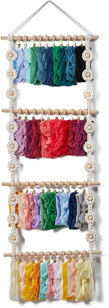 Mokof Headband Holder for Baby Girls, Bow Holder for Girls Hair Bows, Macrame Hanging Storage Org... | Amazon (US)