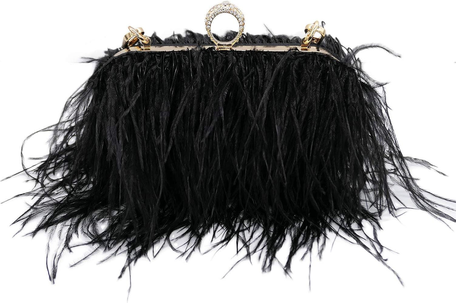 Komii Women Fluffy Ostrich Feather Evening Dress Clutch Bag Purse Shoulder Bag | Amazon (US)
