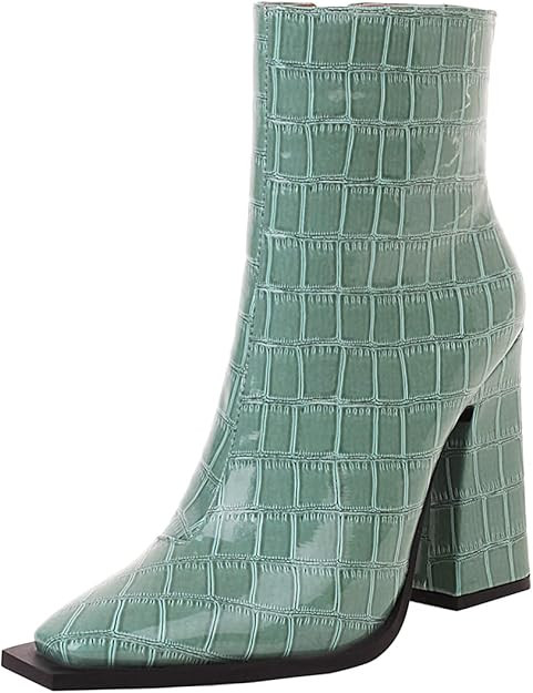 vivianly Women Square-Toe Mid Calf Booties Leather Platform Ankle Length Boots Thick Heels Side Z... | Amazon (US)