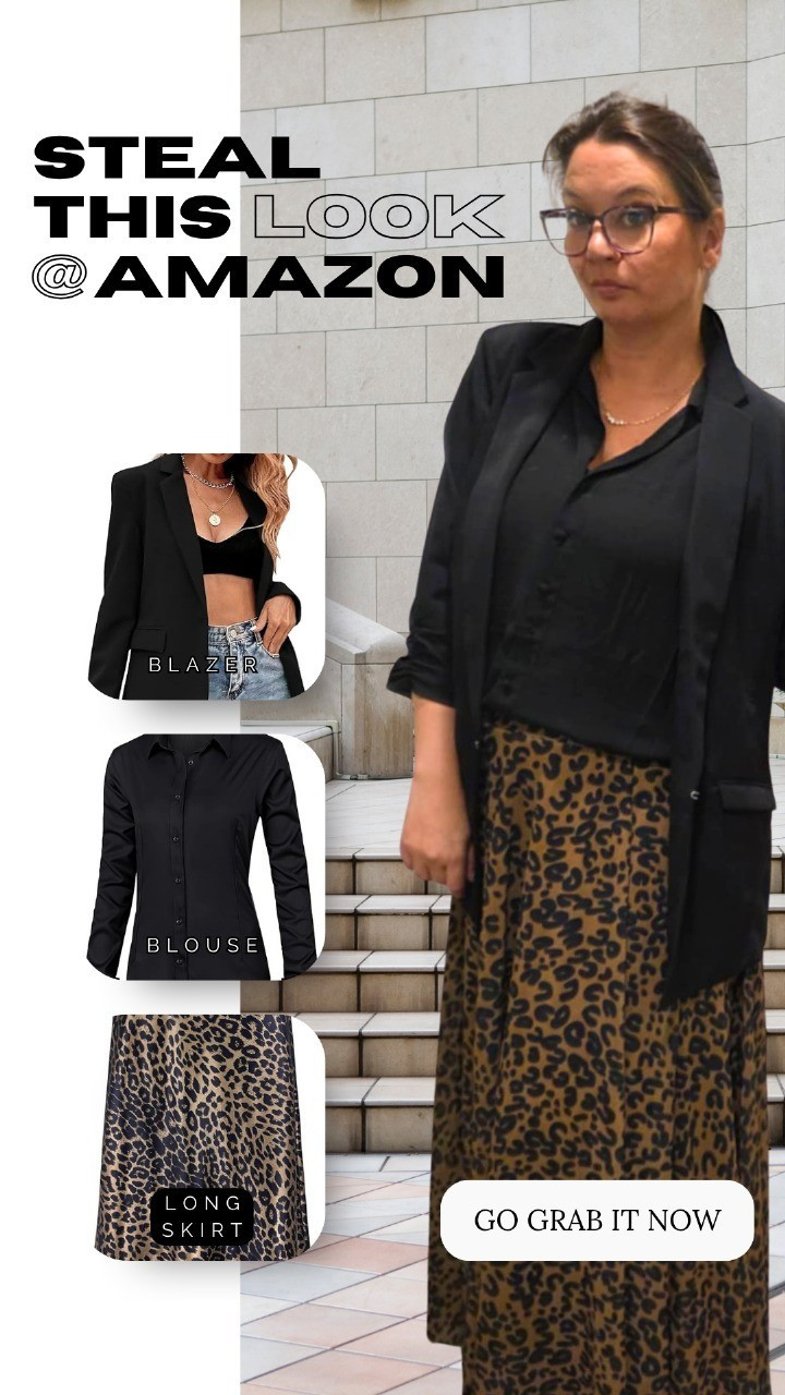 This look is everything — bold, classy, and totally wearable. I styled this structured black blazer over a soft black blouse, then added a statement jaguar print maxi skirt for a sophisticated yet fearless vibe. Whether you're heading into a meeting, dinner date, or just want to feel like the main character, this outfit delivers.Style it with heels for the office or ankle boots for a street-style edge. Add a classic tote or crossbody to complete the lookEverything I’m wearing is linked on my LTK — and yes, this skirt will turn heads. 👀#LTKStyle #AnimalPrintSkirt #BlazerLook #BossStyle #PrintOnPoint #ChicWorkwear #CorporateStyle #ModernProfessional #OfficeOutfitInspo #LTKFallFashion #ElevatedEssentials #PowerDressing #StyleWithConfidence #LTKunder150

#LTKActive #LTKParties #LTKWorkwear