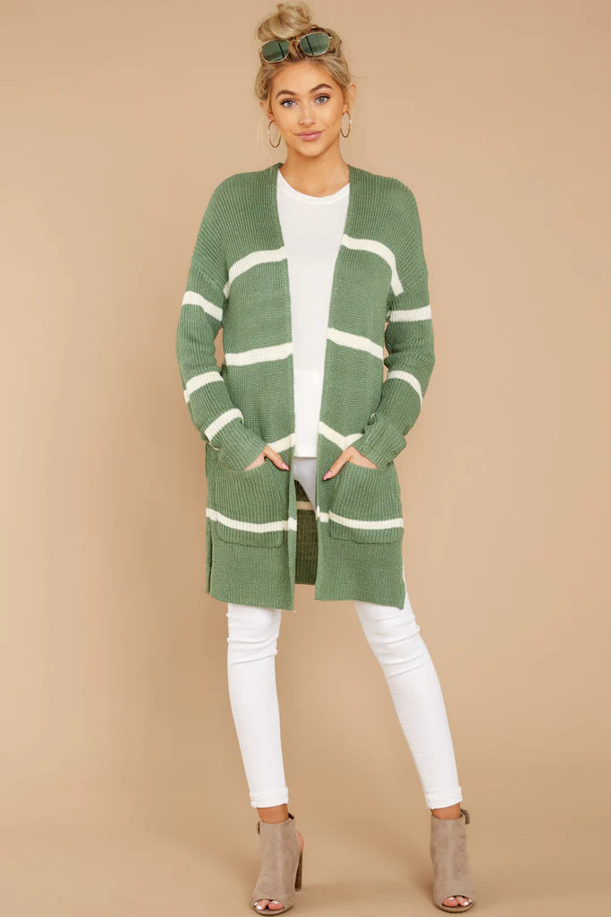 Back To Last Night Aspen Green Stripe Cardigan | Red Dress 