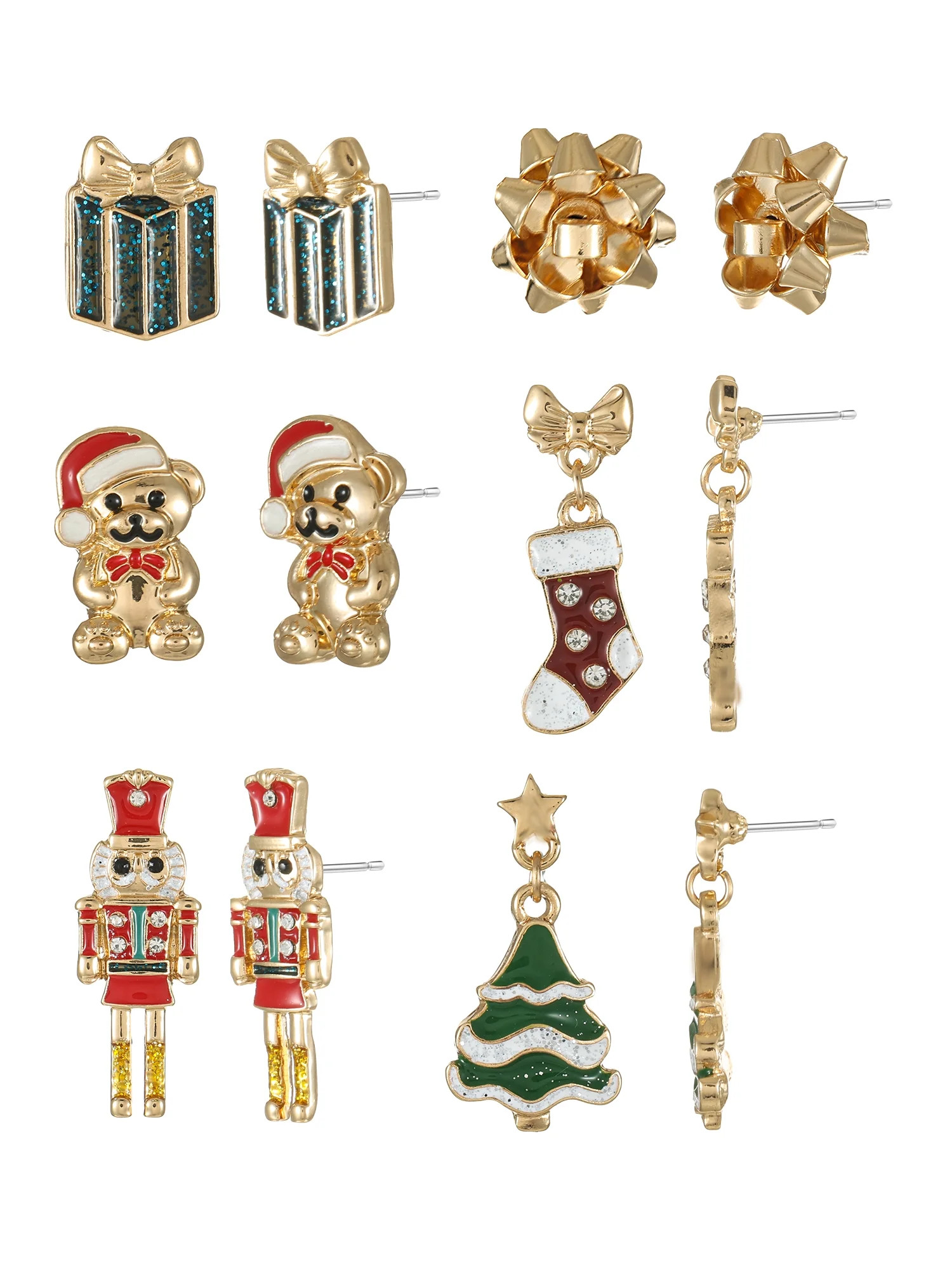 Holiday Time Stud Earrings Set, 6 Pairs | Walmart (US)
