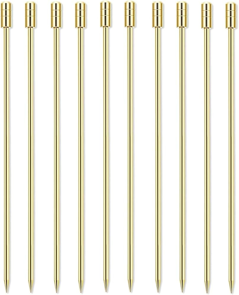 15 Pieces Stainless Steel Cocktail Picks Cylindrical Metal Martini Picks 4.3 inch Gold | Amazon (US)