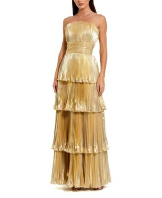 Strapless Pleated Metallic Layered High Low Gown | Bloomingdale's (US)
