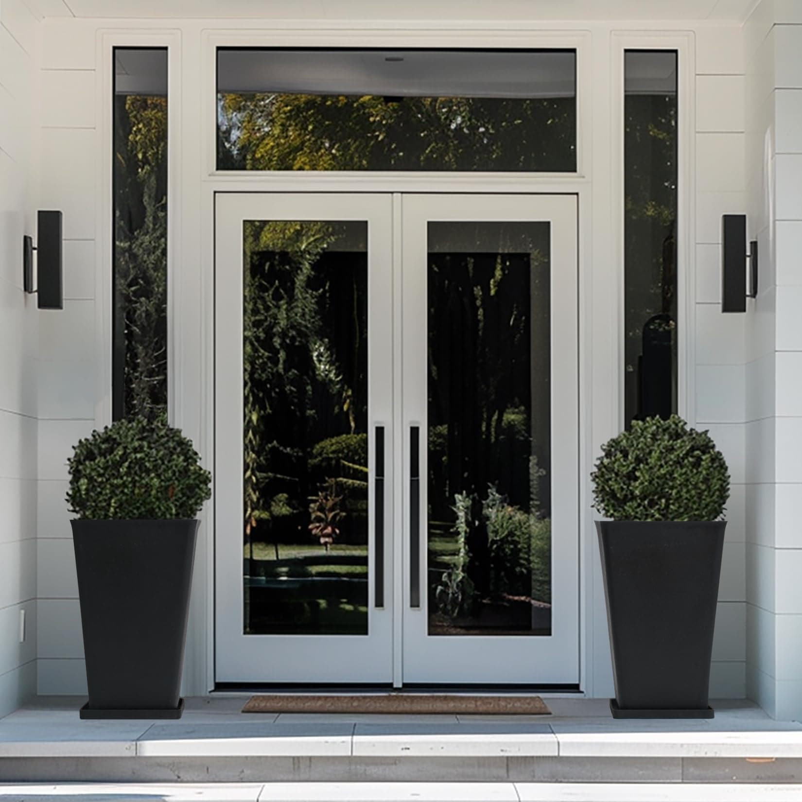 20 Inch Tall Black Planters, Rectangular Outdoor Planters Set of 2, Tapered Planters with Shelf Insert for Front Door | Bed Bath & Beyond