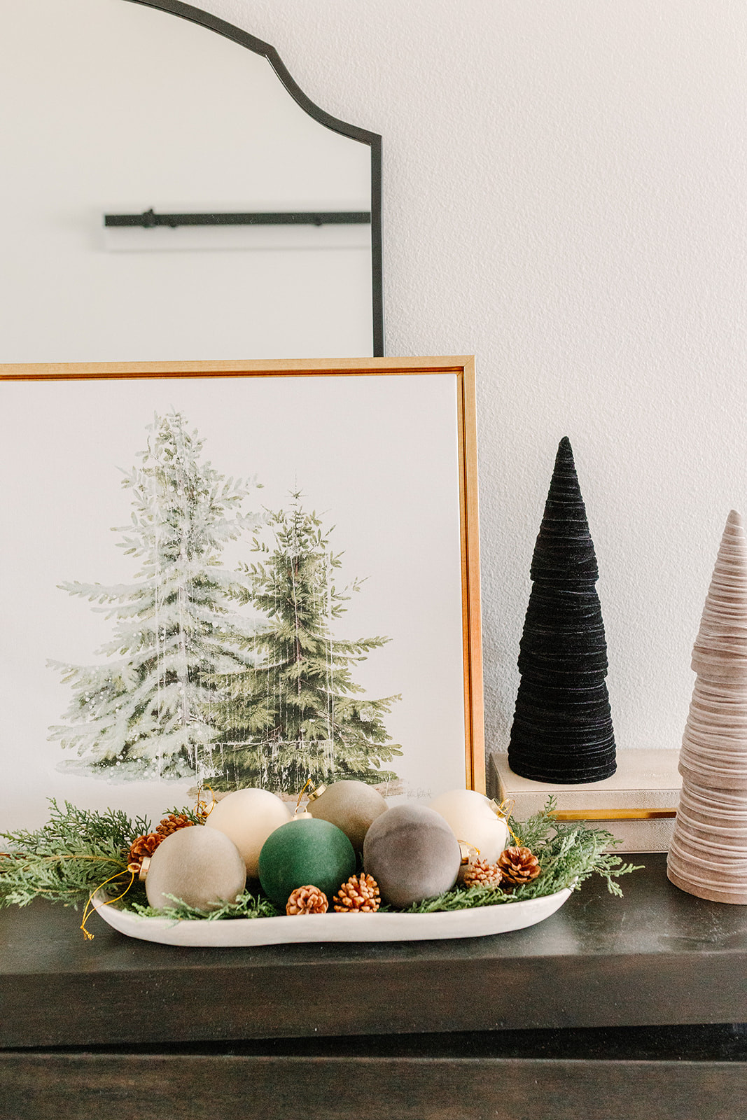 🔗👇🏻 My console decorated for Christmas with art and ornaments I’m loving this season and they're on sale now 🎄🤍  

 

#LTKHoliday #LTKHome