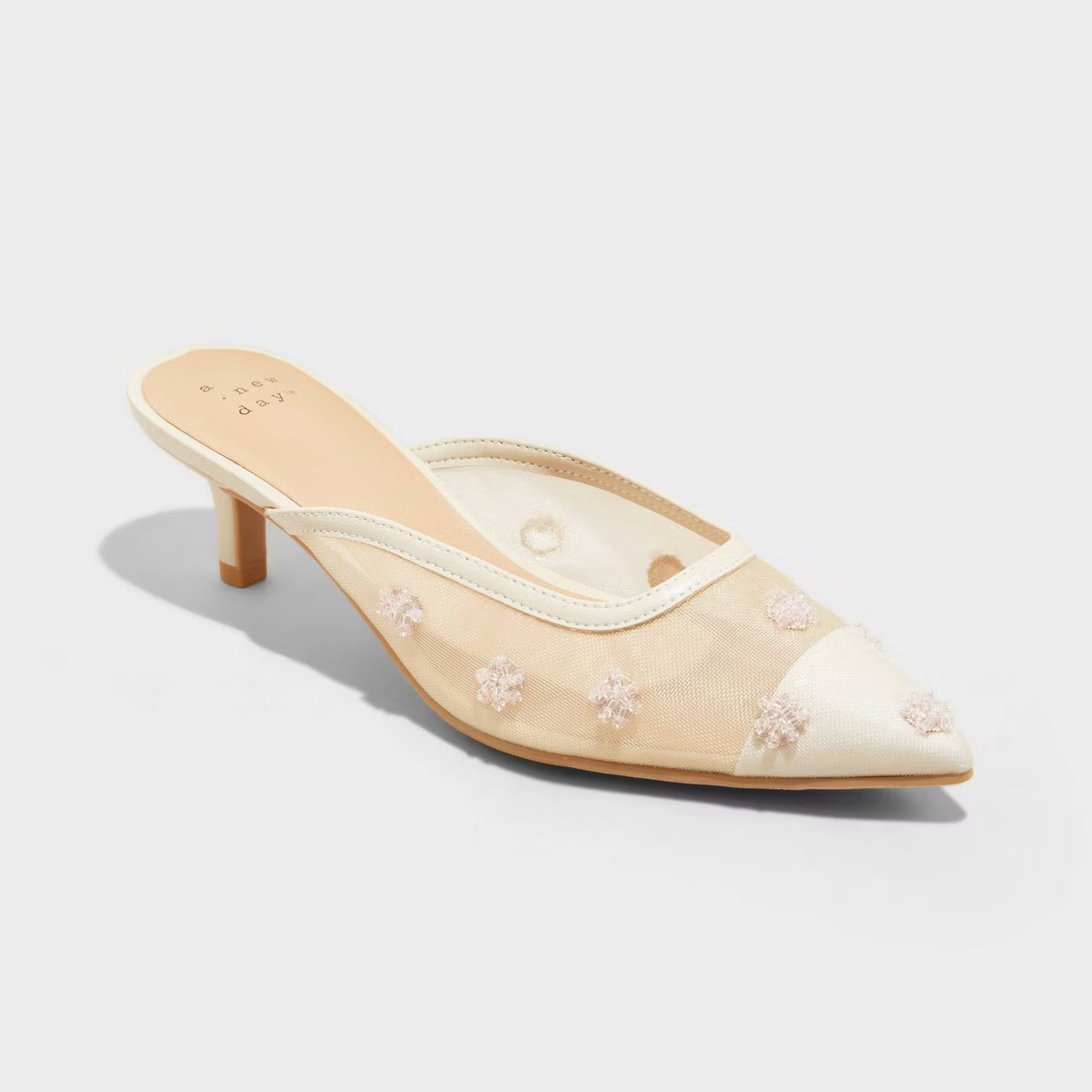 Women's Delilah Embellished Floral Mule Heels - A New Day™ Beige | Target