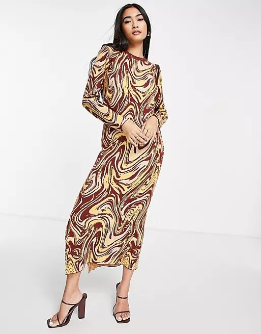 Y.A.S knit midi dress in brown swirl print | ASOS (Global)