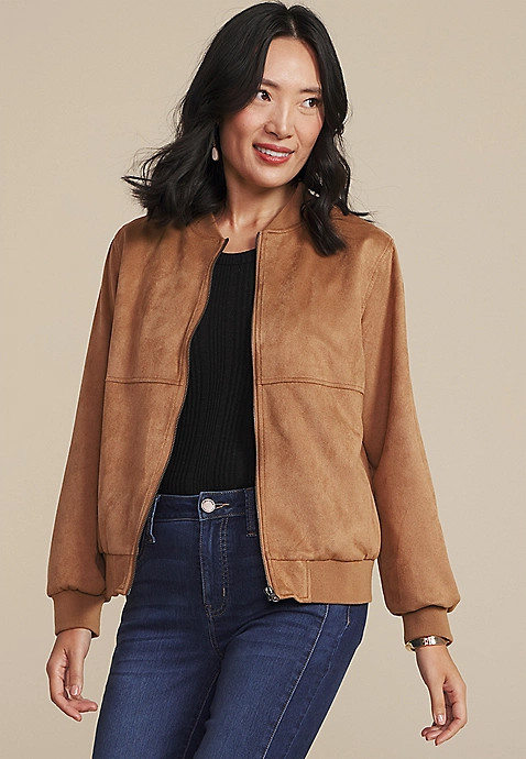 Tan Suede Bomber Jacket | Maurices
