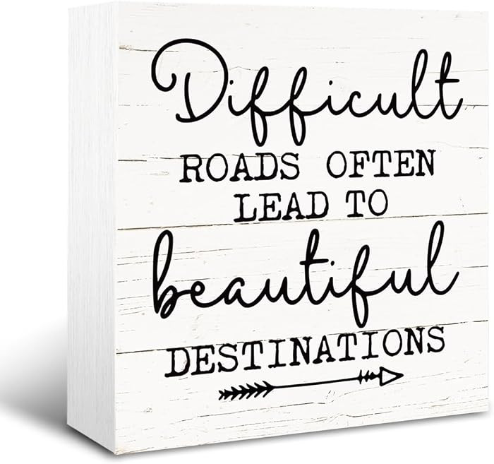 Inspirational Wooden Box Signs, Farmhouse Tabletop Decor Sign, Motivational Office Decor for Desk... | Amazon (US)