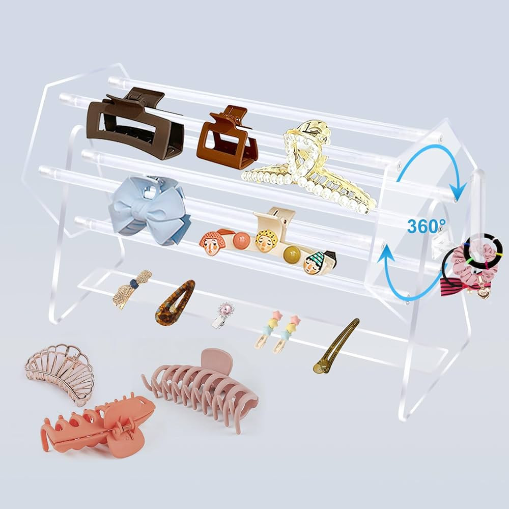 Claw Clip Organizer Holder for Girls and Women, 360-Degree Rotating Claw Clip Storage with Side a... | Amazon (US)