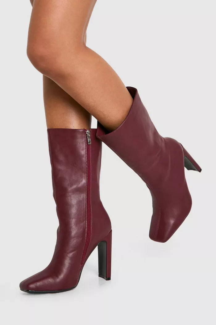 Wide Fit Square Toe Heeled Boots | Boohoo.com (UK & IE)
