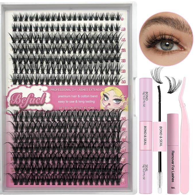 Lash Extension Cluster Kit with 280 Pcs 40D DIY Eyelash Clusters, Bond and Seal, Remover Lash and... | Amazon (US)