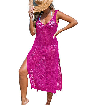 Women's Hot Pink Sleeveless Crochet Cover-Up Dress | Macy's
