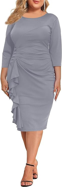 Plus Size Dresses for Curvy Women Cocktail Party Work Wedding Guest Semi Formal Bodycon Midi Dres... | Amazon (US)