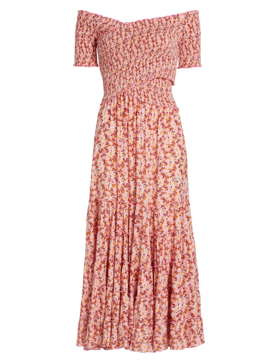 Poupette St Barth Soledad Off-The-Shoulder Smocked Midi-Dress | Saks Fifth Avenue