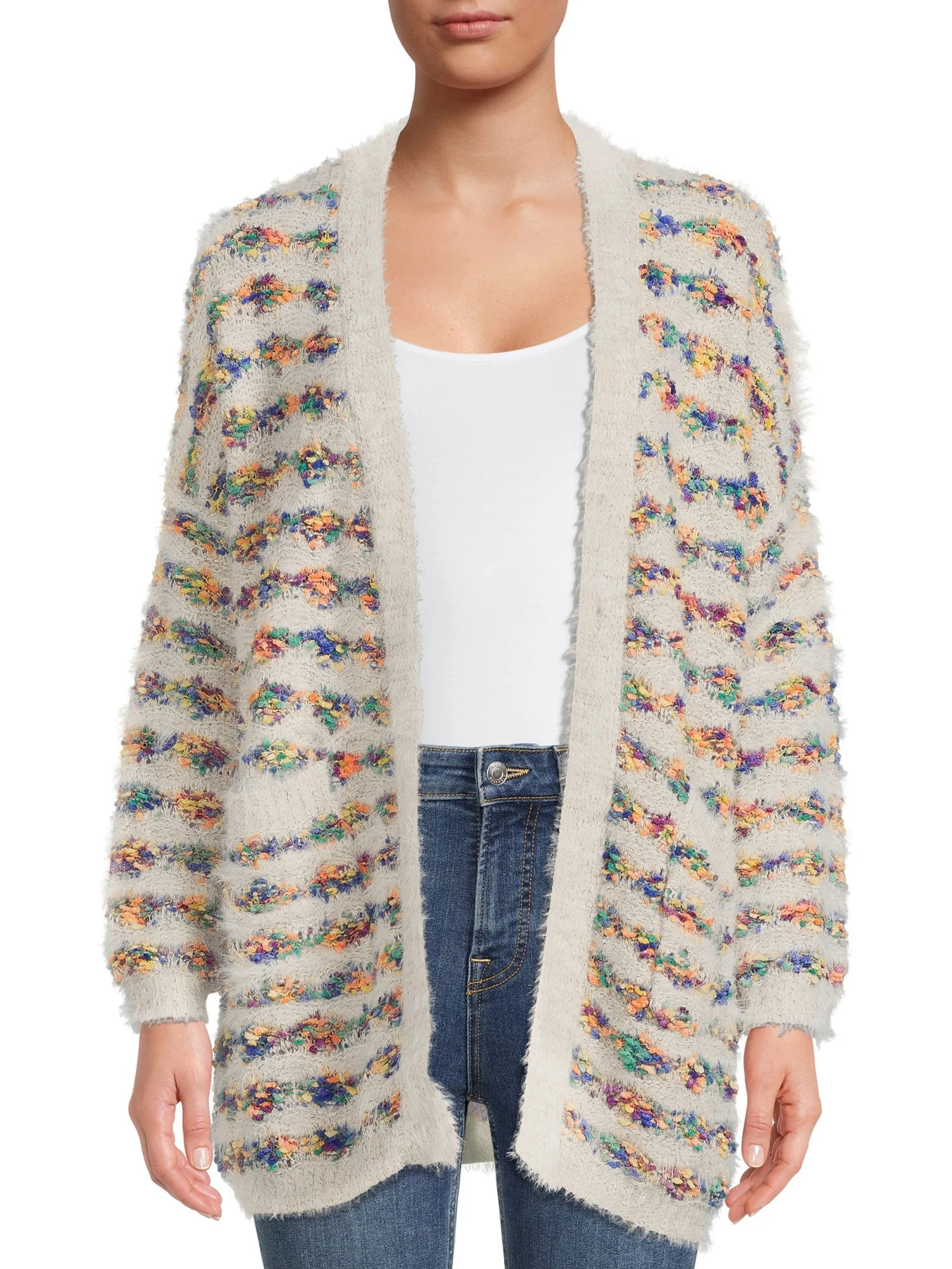 Dreamers by Debut Women's Open Front Rainbow Cardigan Sweater, Midweight - Walmart.com | Walmart (US)