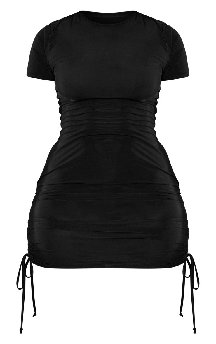 Shape Black Slinky Short Sleeve Ruched Side Bodycon Dress | PrettyLittleThing US