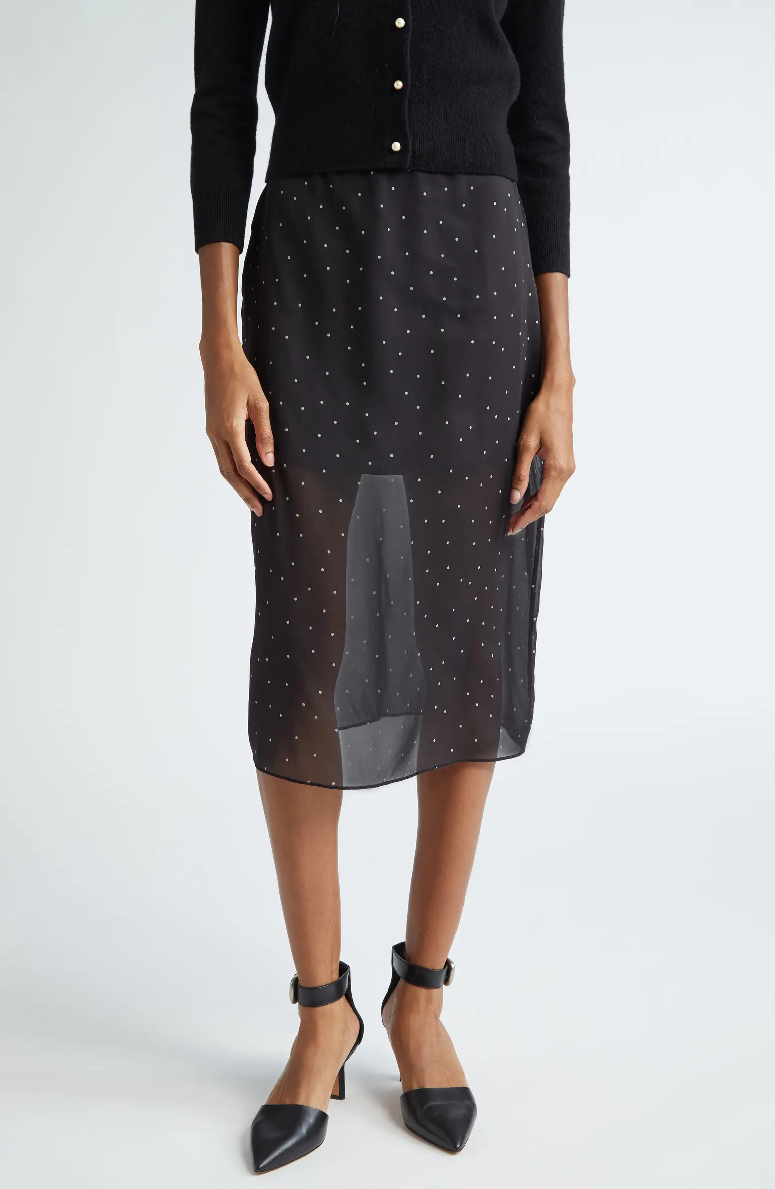 Vince Polka Dot Sheer Stretch Silk Midi Skirt | Nordstrom | Nordstrom