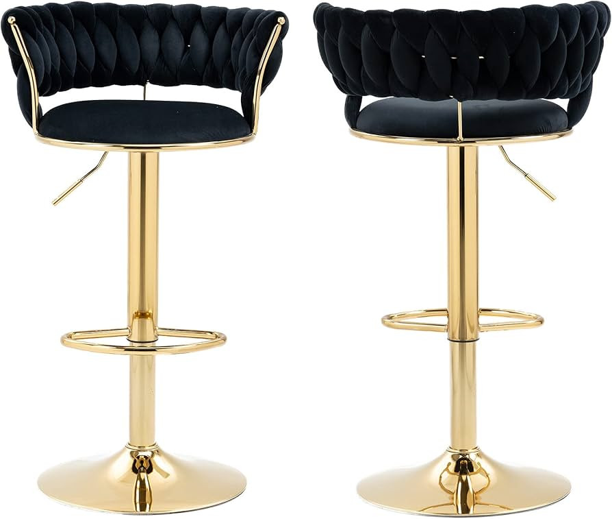 Kakotito 360° Velvet Swivel Bar Stools with Low Back & Footrest, Adjustable Counter Barstools, G... | Amazon (US)