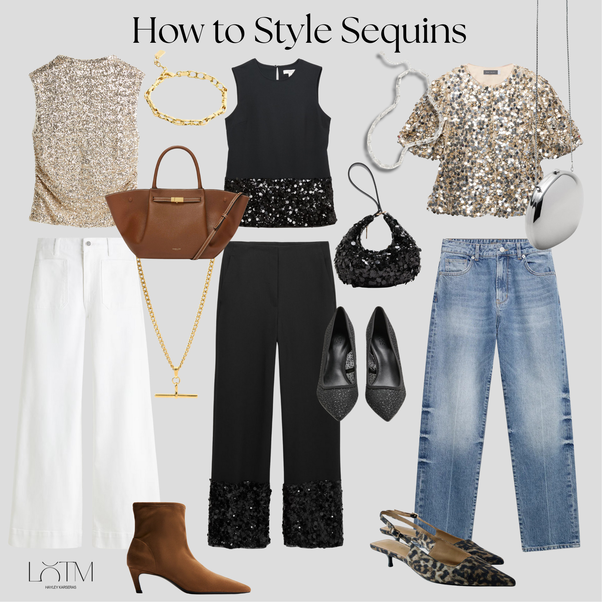 How to style sequins | jeans | trousers | sparkles | heels | boots | glitz | m&S | H&M | Mint velvet | DeMellier | Mango | Coach | Jewellery 

 

#LTKuk #LTKfestive #LTKstyletip