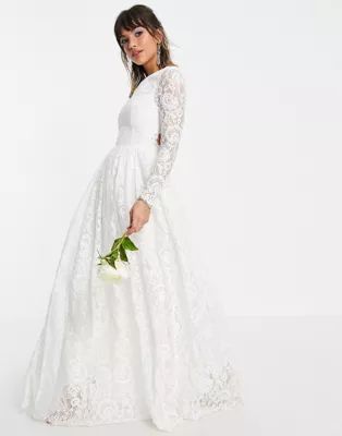 ASOS EDITION Odette lace long sleeve wedding dress with open back | ASOS (Global)