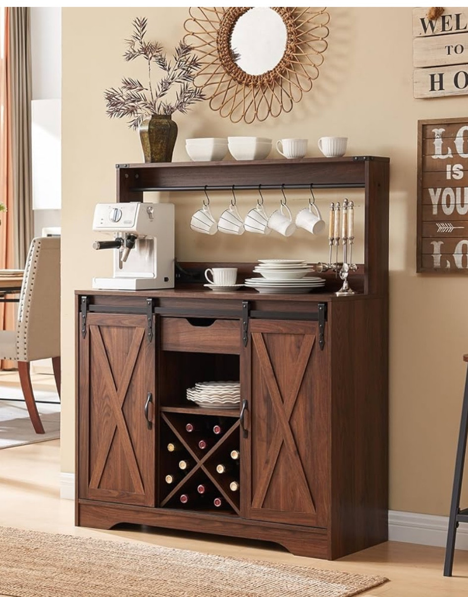 Wnutrees Farmhouse Coffee Bar Cabinet with Charging Station and
USB Ports,Sliding Barn Door, 43" Kitchen Hutch Sideboard Buffet Storage Cabinet,Fits Kitchen Dining Living Room, Brown

#LTKMostLoved #LTKhome
