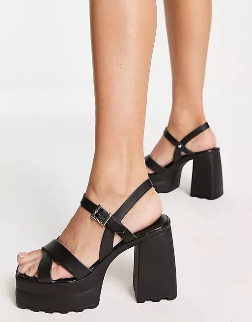 ASOS DESIGN Nelson chunky platform heeled sandals in black | ASOS (Global)