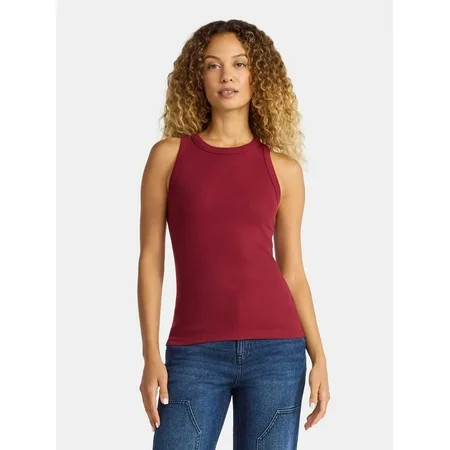 Time and Tru Women's High Neck Ribbed Tank Top, Sizes XS-XXXL | Walmart (US)