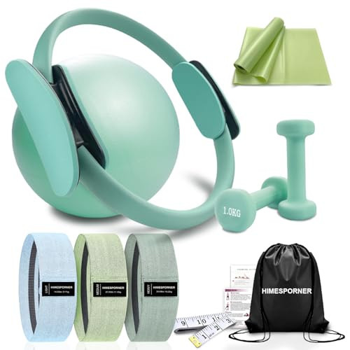 HIMESPORNER Pilates Equipment Kit for Home Workout, Pilates Ring and Ball Set with 2.2lb *2 Dumbbells, Fabric Resistance Bands, Tape Measure, Bag, Pilates Essentials Accessories for Women Yoga | Amazon (US)