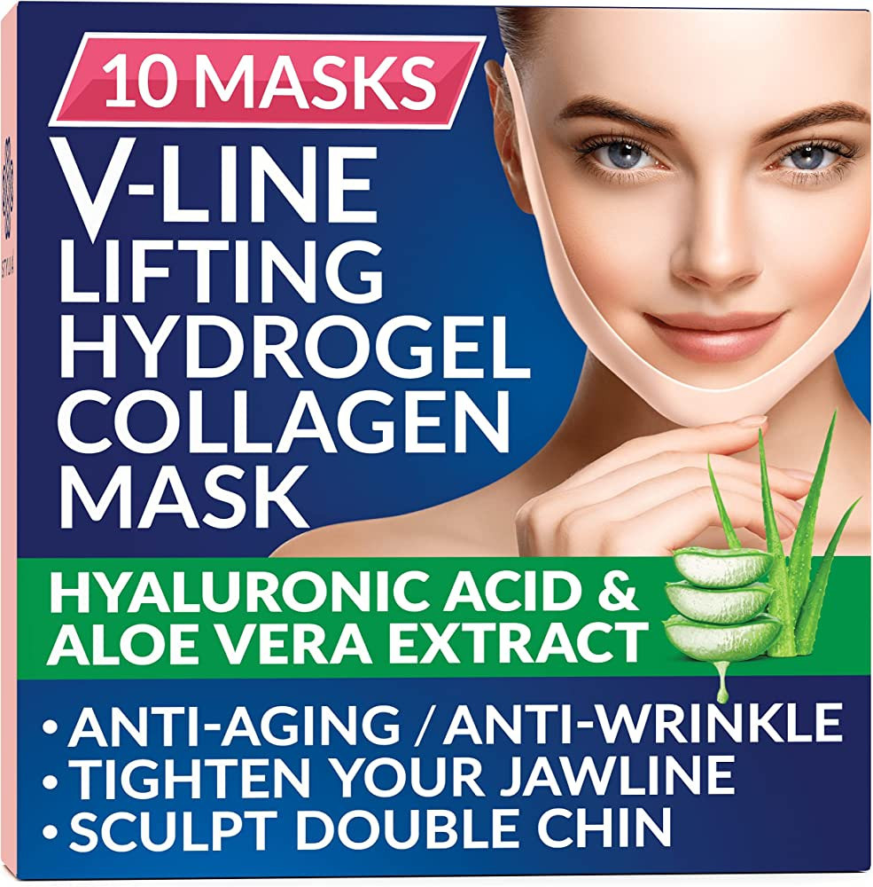 10 Piece Double Chin Reducer - V Line Shaping Face Masks - Toning Hydrogel Collagen Mask with Alo... | Amazon (US)