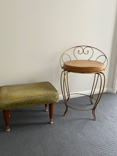 Vintage chair, vintage vanity chair, mid century modern ottoman  