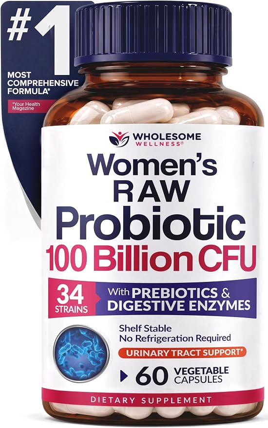 Wholesome Wellness Dr. Formulated Raw Probiotics for Women 100 Billion CFUs Capsules with Prebiot... | Amazon (US)