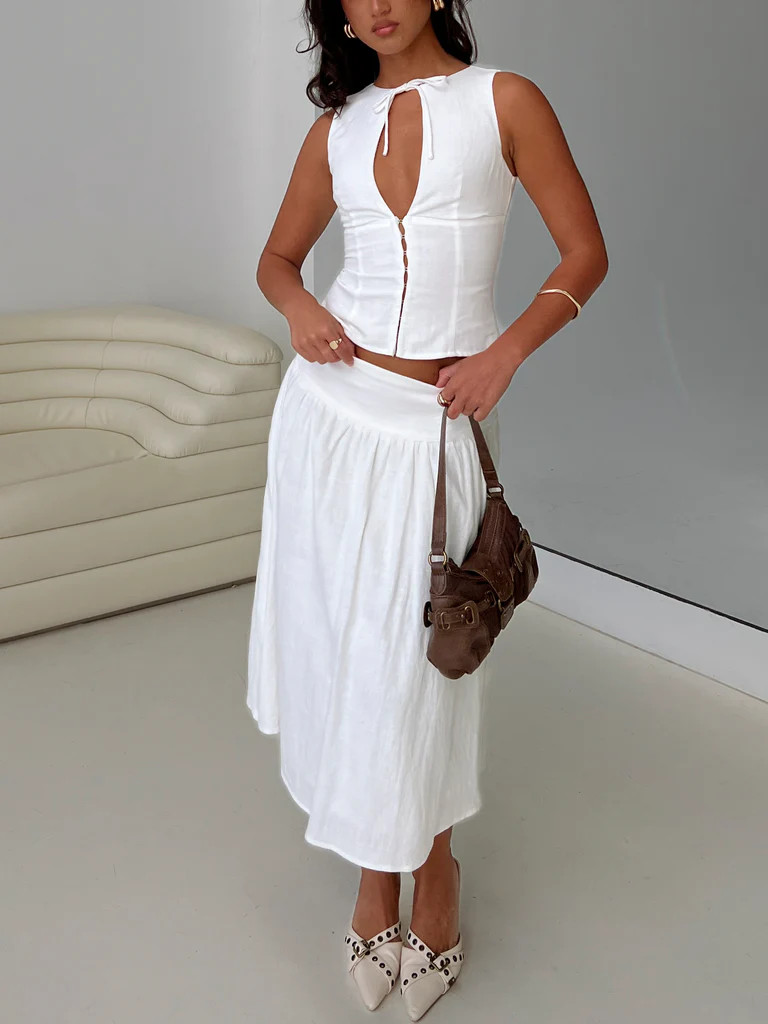 Heart Of Gold Linen Blend Midi Skirt White | Princess Polly US