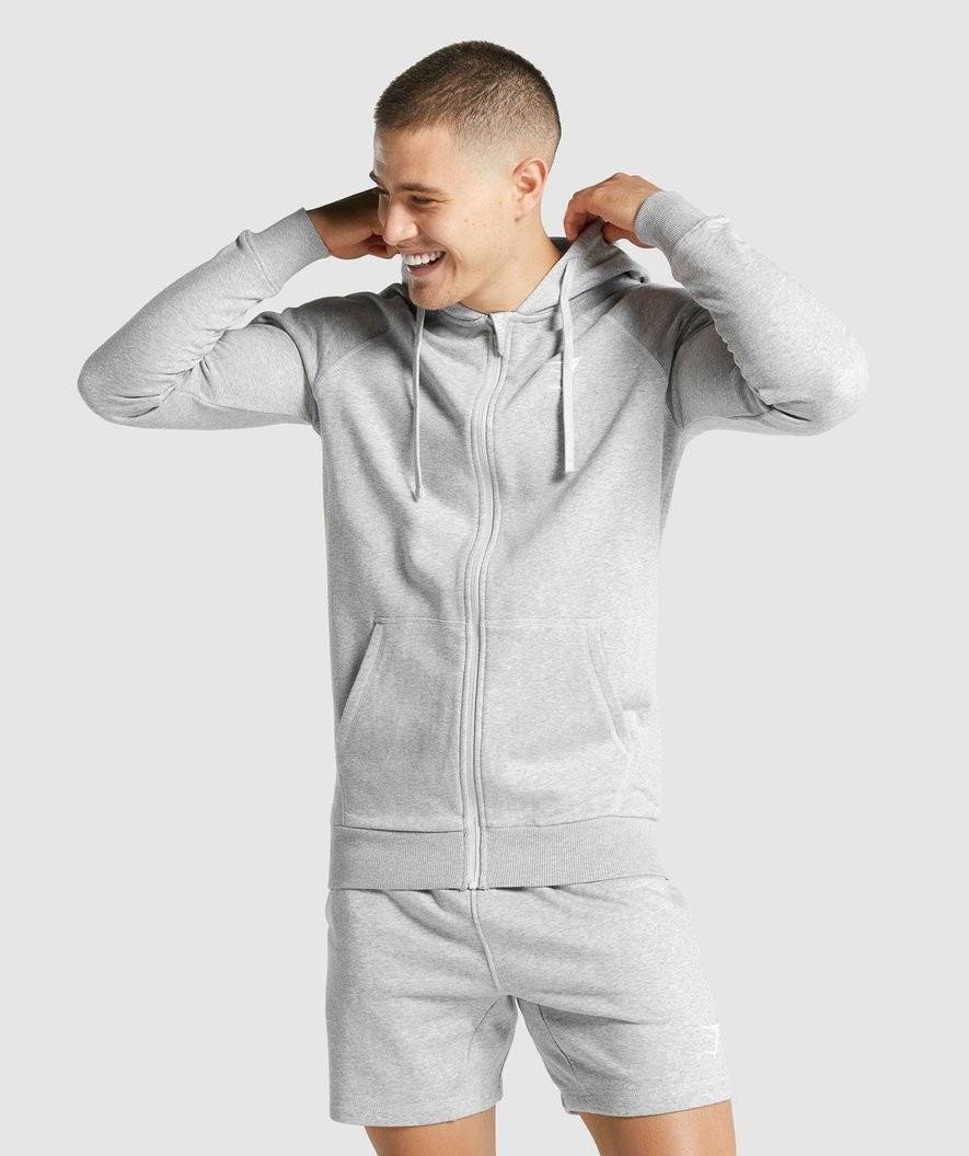Gymshark Crest Zip Up Hoodie - Light Grey Marl | Gymshark (Global)