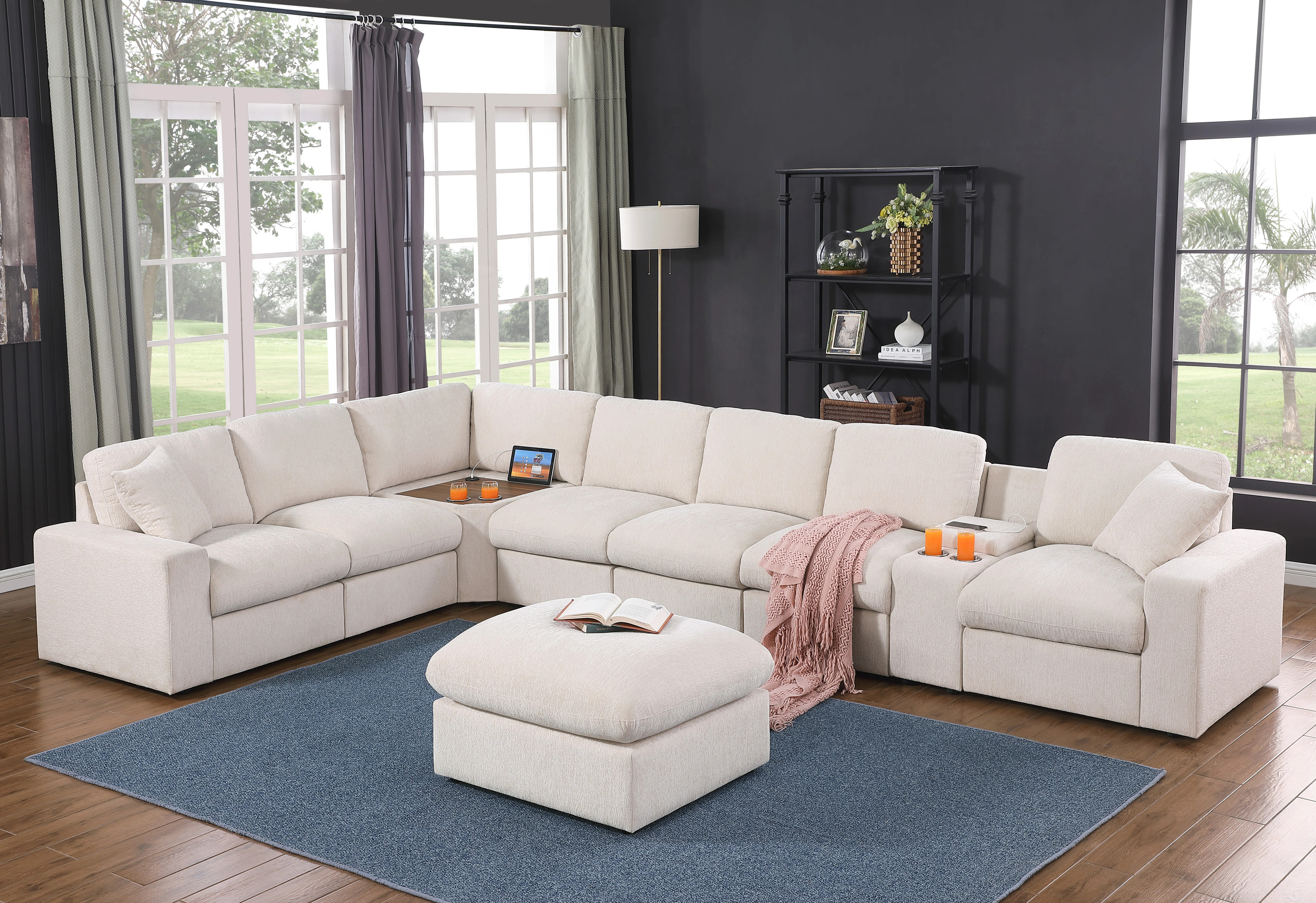 Deantrei Corner Sectional Sofa With Cupholder Console With A Corner Table With USB Port And An Ot... | Wayfair North America