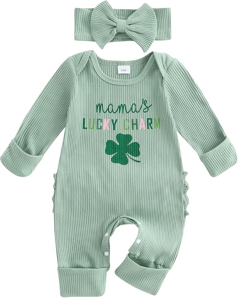 My First St Patricks Day Baby Girl Boy Outfit Mamas Lucky Charm Romper Jumpsuit Spring Newborn In... | Amazon (US)