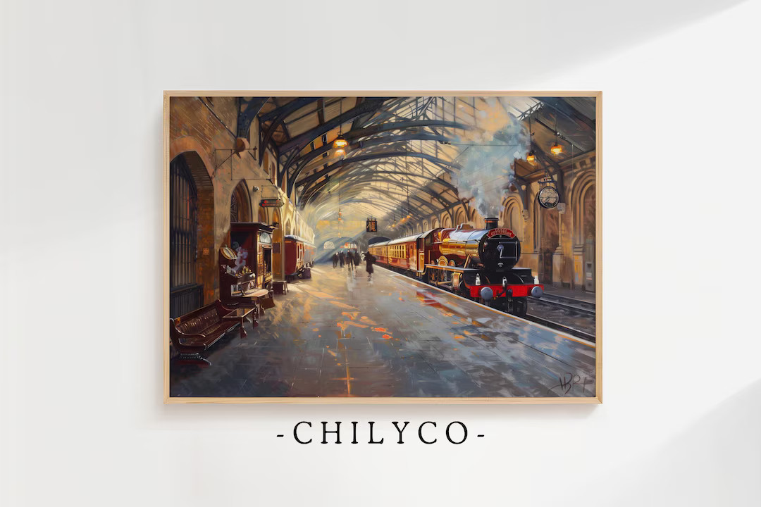 Kings Cross Station Oil Painting | Train Wall Decor | Vintage Train Station Art Print | Rustic Tr... | Etsy (US)