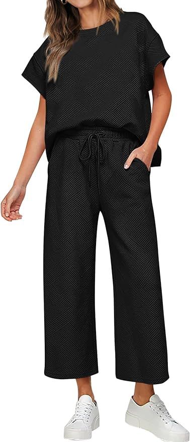 PRETTYGARDEN 2 Piece Outfits For Women Casual Tracksuit Short Sleeve Tops And Wide Leg Long Pants... | Amazon (US)