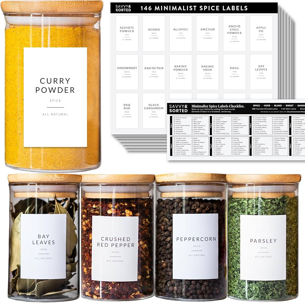 SAVVY & SORTED Minimalist Spice Labels for Spice Jars - 146 Spice Jar Labels Stickers for Contain... | Amazon (US)