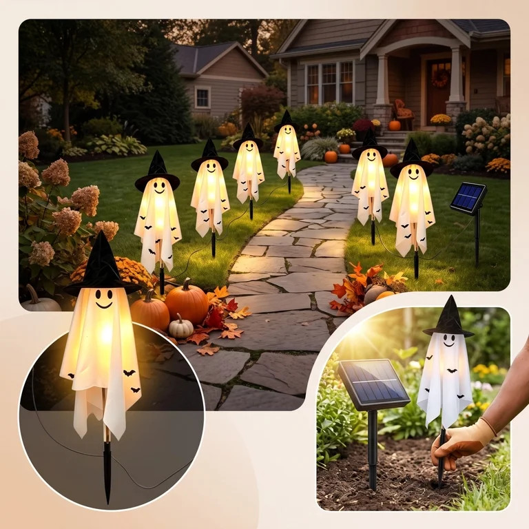 Light Up Ghost Pathway Stakes Set of 6, Halloween Decorations Solar Lights Outdoor 18.5", Waterpr... | Walmart (US)