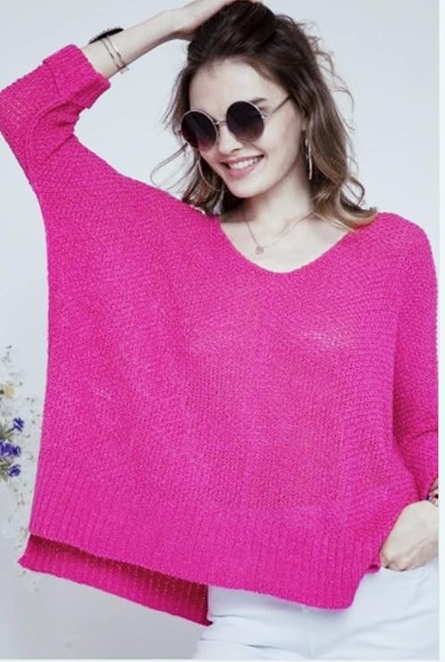 POSHLYPETITEAMIE Loose FIT and Round Neck Basic Knitted Sweater Hot Pink | Amazon (US)