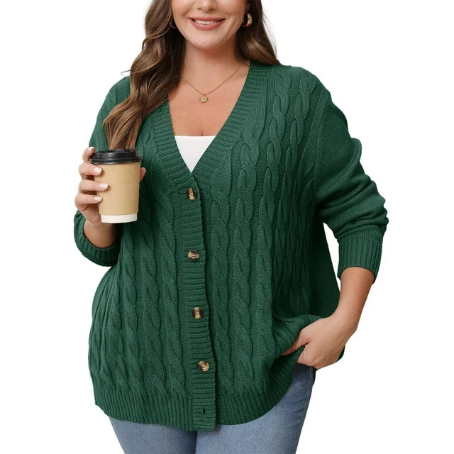 Daystry Women's 2025 Fall Winter Long Sleeve Chunky Cable Knit Sweater Open Front Cardigan Button... | Walmart (US)