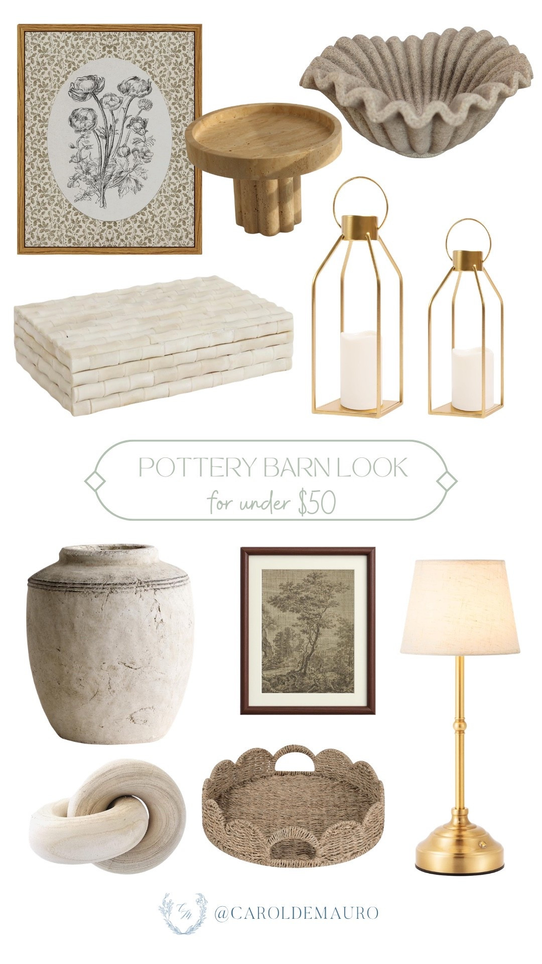 pottery barn, looks for less, under $50, home decor, wall art, candle holder, vase, woven tray, lamp, neutral palette

#LTKHome