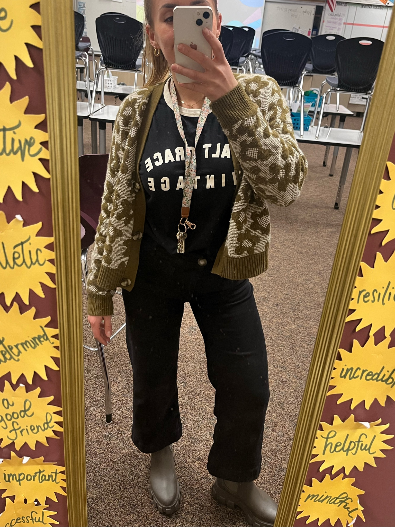 Teacher outfit, Collette pants, madewell sweater, comfortable work outfit, rainy day look 