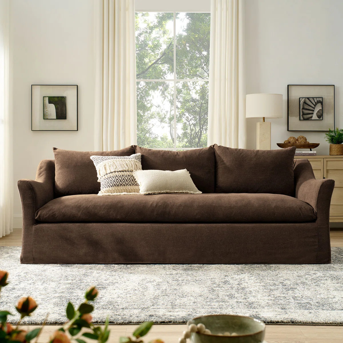 Somerset 92" Slipcovered Linen Blend Sofa In Cocoa | Wayfair North America