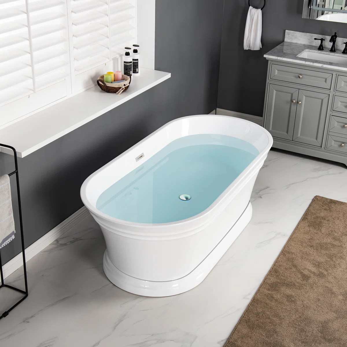 67" x 29.5" Freestanding Soaking Acrylic Bathtub with Pedestal, Double Ended, Non-Slip Design B15... | Wayfair North America