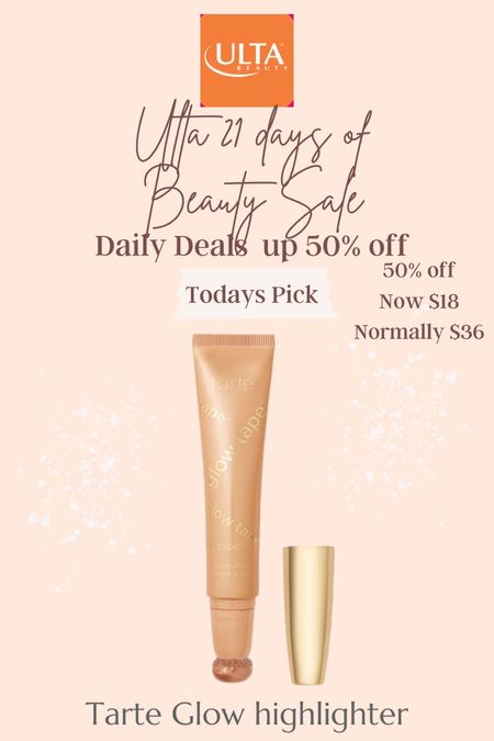 Ulta 21 days of Beauty 

Tarte glow Tape Highlighter 
50% off now $18
Normally $36 

Comes in 5 shades 
1 day only 

Best product to give you that beautiful sun kissed glow

#LTKsalealert #LTKbeauty #LTKstyletip
