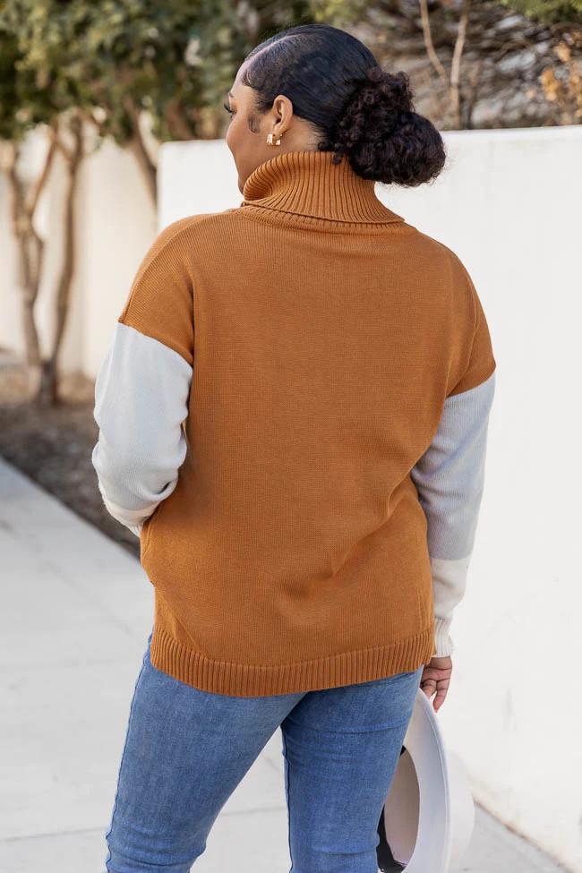 Brown Colorblock Turtleneck Sweater | Pink Lily